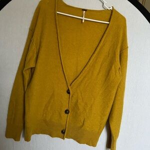 Free People Cashmere Mustard Yellow Women's Cardigan Sweater